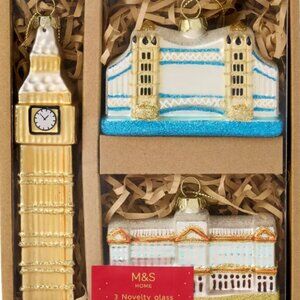 NEW Marks & Spencer 3 Glass Novelty Christmas Ornaments London Icons Ben Bridge